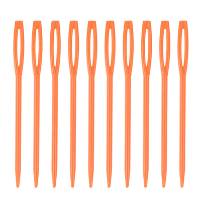 Harfington 200pcs Plastic Sewing Needles, 7cm Large Eye Blunt Learning Needles, Orange