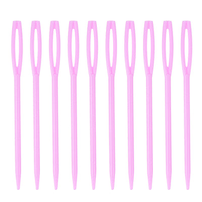 Harfington 200pcs Plastic Sewing Needles, 7cm Large Eye Blunt Learning Needles, Pink