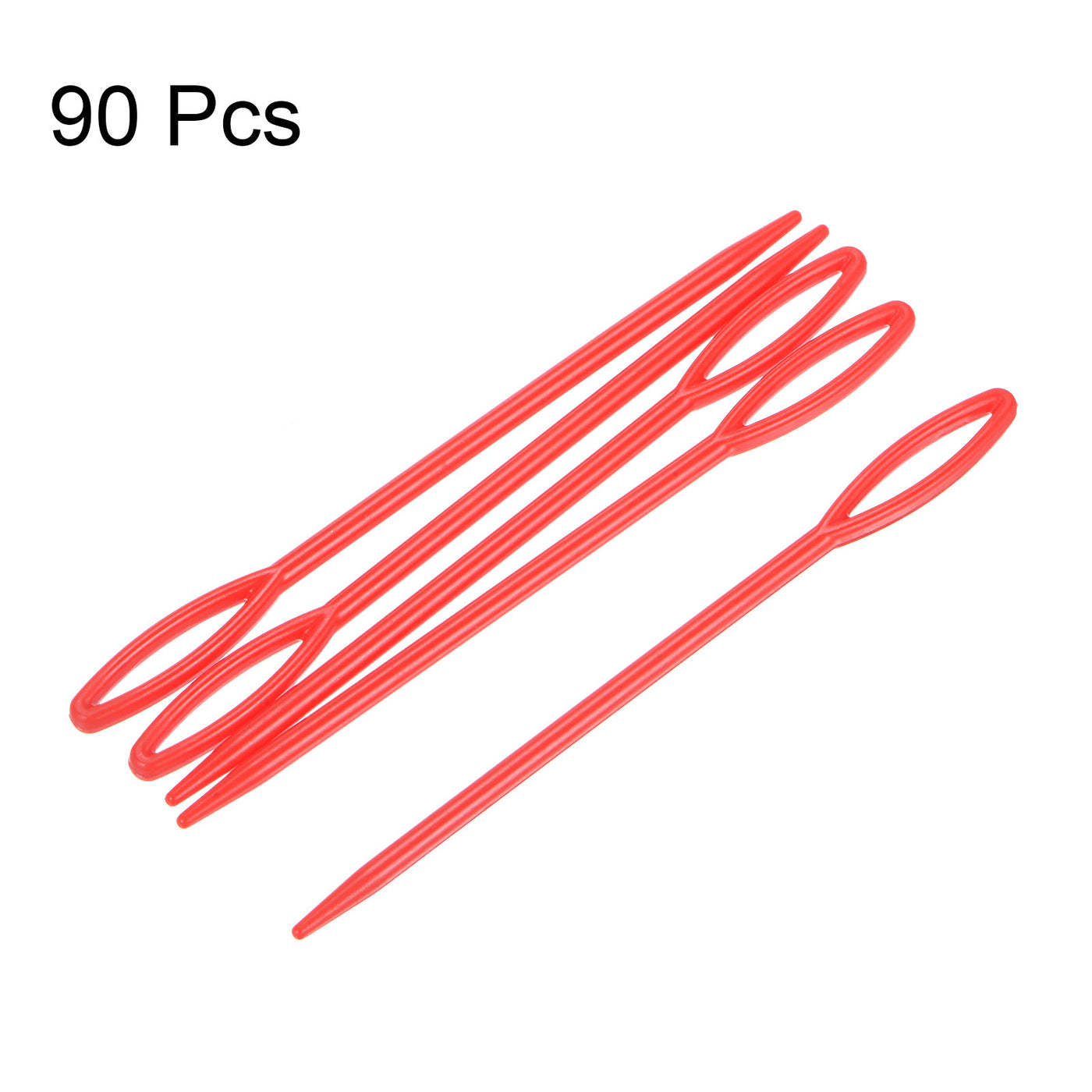 Harfington 90pcs Plastic Sewing Needles, 9cm Large Eye Blunt Learning Needles, Red