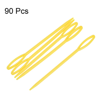 Harfington 90pcs Plastic Sewing Needles, 9cm Large Eye Blunt Learning Needles, Yellow