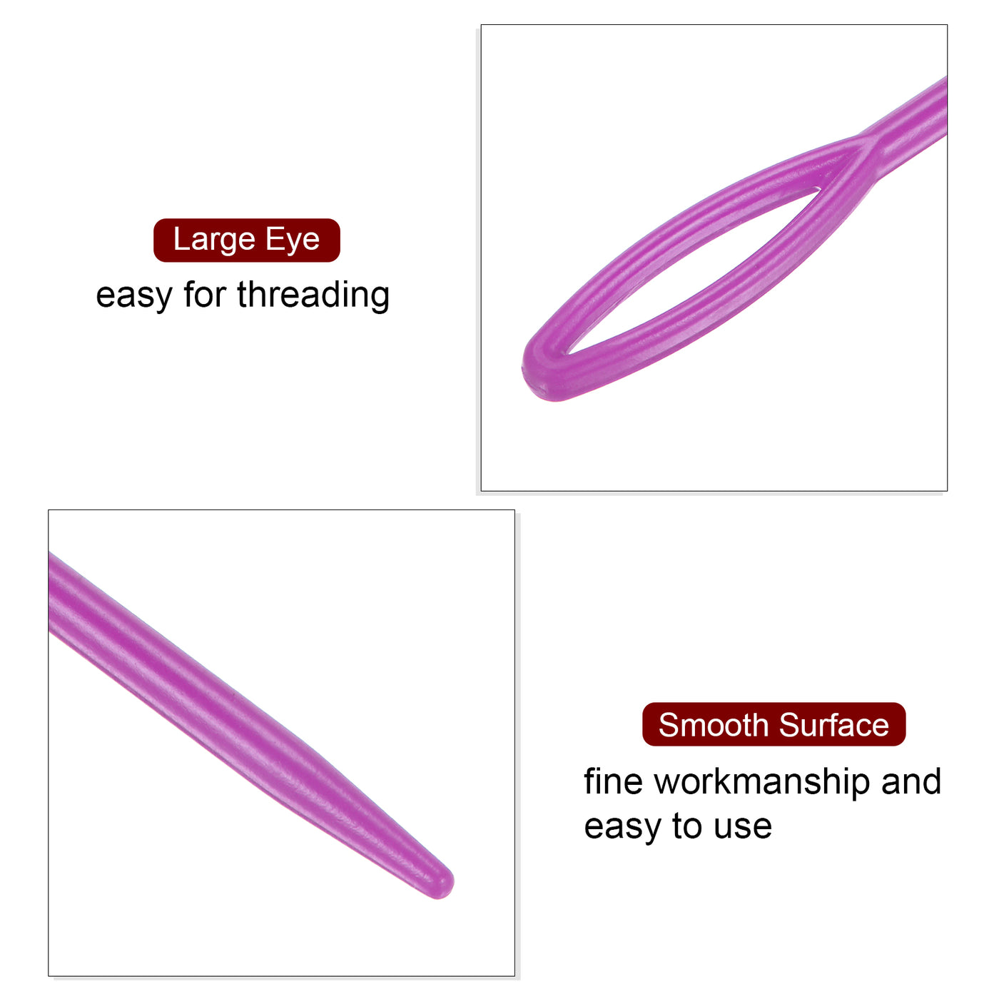 Harfington 90pcs Plastic Sewing Needles, 9cm Large Eye Blunt Learning Needles, Dark Purple