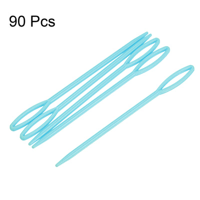 Harfington 90pcs Plastic Sewing Needles, 9cm Large Eye Blunt Learning Needles, Blue