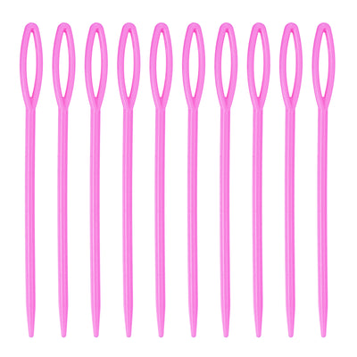 Harfington 150pcs Plastic Sewing Needles, 9cm Large Eye Blunt Learning Needles, Pink