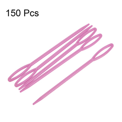 Harfington 150pcs Plastic Sewing Needles, 9cm Large Eye Blunt Learning Needle, Dark Purple