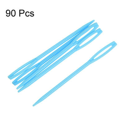 Harfington 90pcs Plastic Sewing Needles, 7cm Large Eye Blunt Learning Needles, Blue