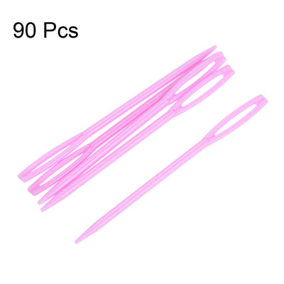 Harfington 90pcs Plastic Sewing Needles, 7cm Large Eye Blunt Learning Needles, Pink