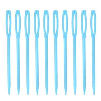 Harfington 150pcs Plastic Sewing Needles, 7cm Large Eye Blunt Learning Needles, Blue