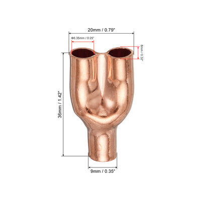 Harfington Tee Y Type Copper Fitting Welding Joint Split Union Intersection 6.35mm or 1/4 Inch ID for HVAC, Air Conditioning Refrigeration System, Pack of 3