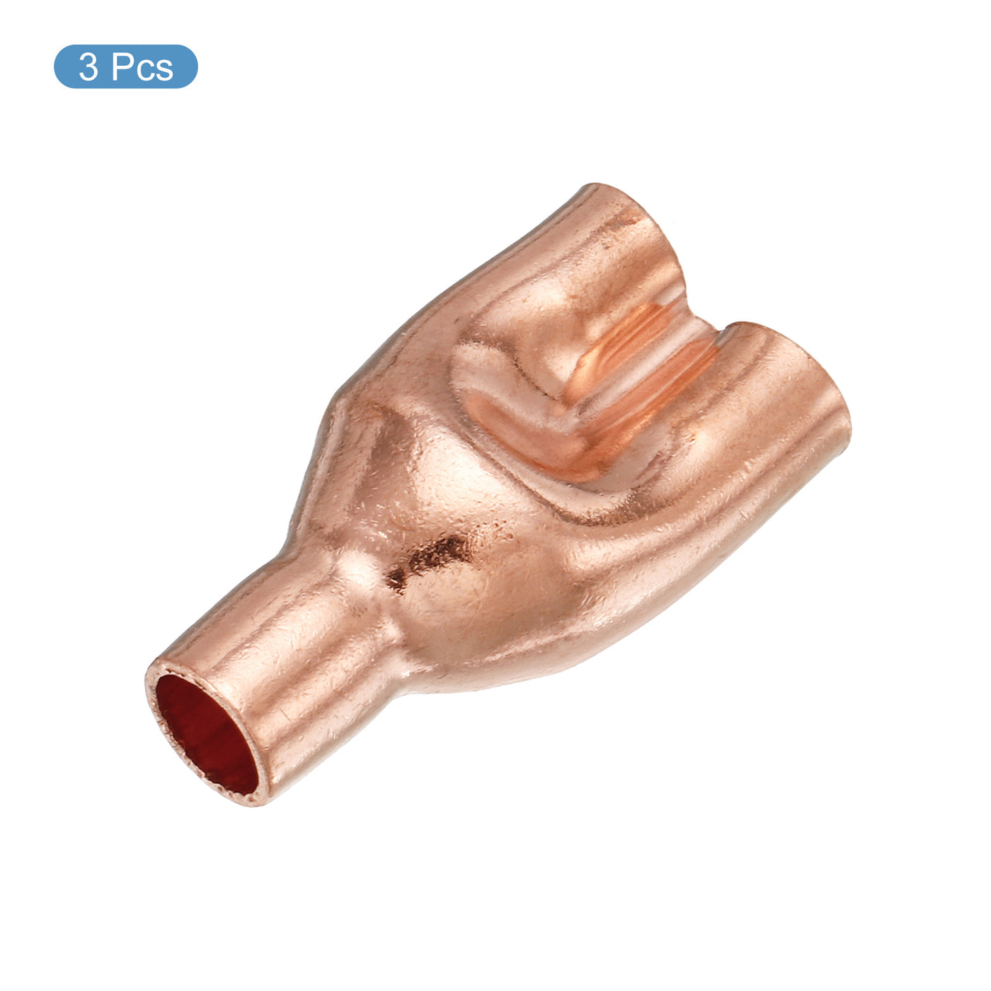 Harfington Tee Y Type Copper Fitting Welding Joint Split Union Intersection 8mm or 5/16 ID for HVAC, Air Conditioning Refrigeration System, Pack of 3