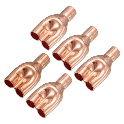 Harfington Tee Y Type Copper Fitting Welding Joint Split Union Intersection 8mm or 5/16 ID for HVAC, Air Conditioning Refrigeration System, Pack of 5