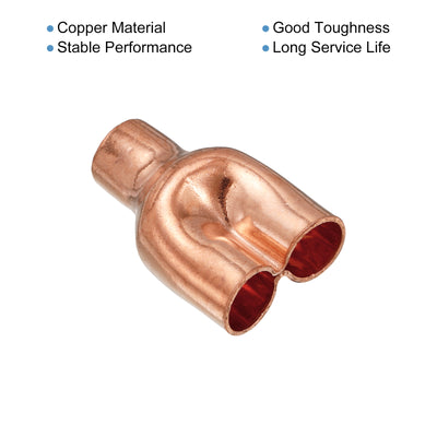 Harfington Tee Y Type Copper Fitting Welding Joint Split Union Intersection 12.7mm or 1/2 Inch ID for HVAC, Air Conditioning Refrigeration System, Pack of 3