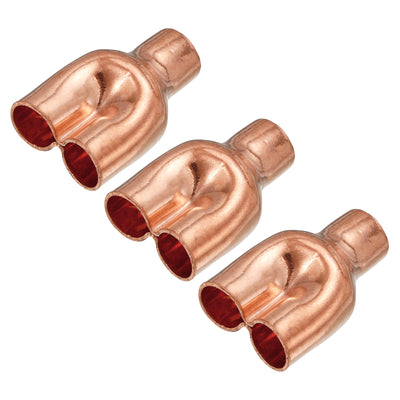 Harfington Tee Y Type Copper Fitting Welding Joint Split Union Intersection 12.7mm or 1/2 Inch ID for HVAC, Air Conditioning Refrigeration System, Pack of 3