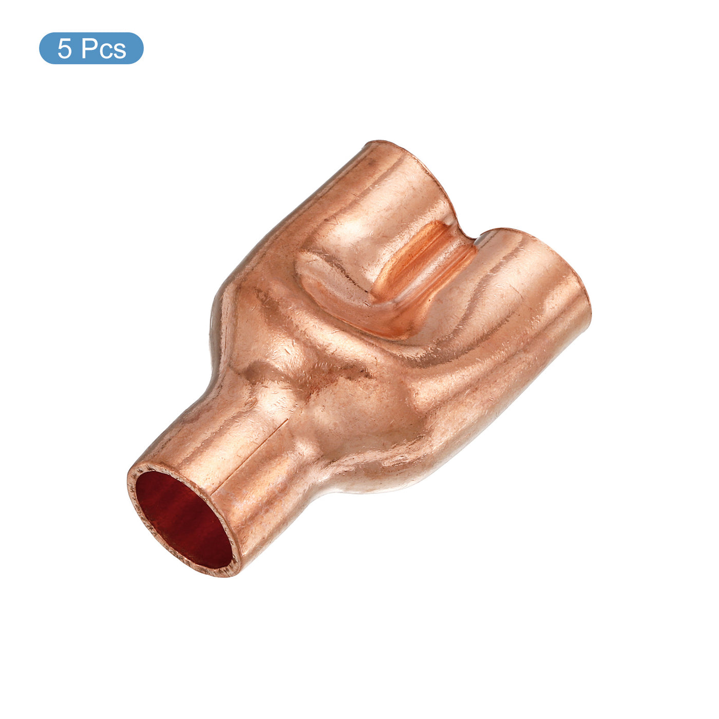 Harfington Tee Y Type Copper Fitting Welding Joint Split Union Intersection 12.7mm or 1/2 Inch ID for HVAC, Air Conditioning Refrigeration System, Pack of 5