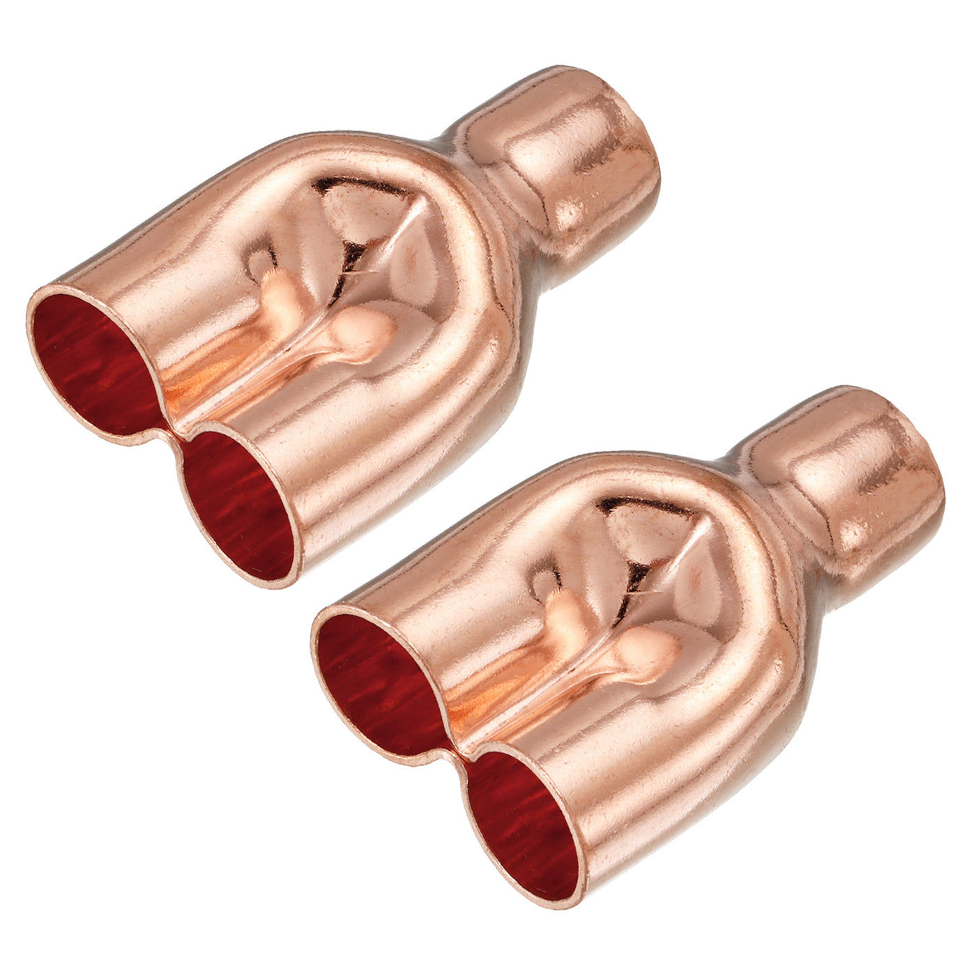 Harfington Tee Y Type Copper Fitting Welding Joint Split Union Intersection 16mm or 5/8 Inch ID for HVAC, Air Conditioning Refrigeration System, Pack of 2