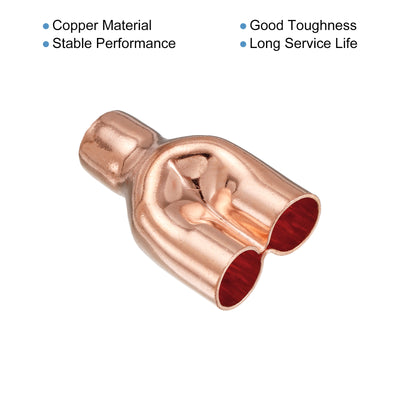 Harfington Tee Y Type Copper Fitting Welding Joint Split Union Intersection 16mm or 5/8 Inch ID for HVAC, Air Conditioning Refrigeration System, Pack of 3