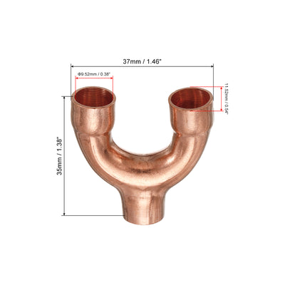 Harfington Tee Y Shape Copper Fitting Welding Joint Split Union Connector 9.52mm or 3/8 Inch ID for HVAC, Air Conditioning Refrigeration System, Pack of 4