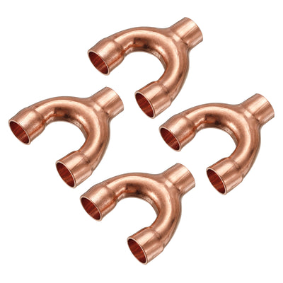 Harfington Tee Y Shape Copper Fitting Welding Joint Split Union Connector 9.52mm or 3/8 Inch ID for HVAC, Air Conditioning Refrigeration System, Pack of 4