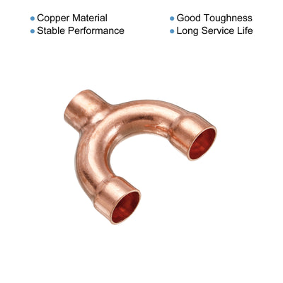 Harfington Tee Y Shape Copper Fitting Welding Joint Split Union Connector 12.7mm or 1/2 Inch ID for HVAC, Air Conditioning Refrigeration System, Pack of 2