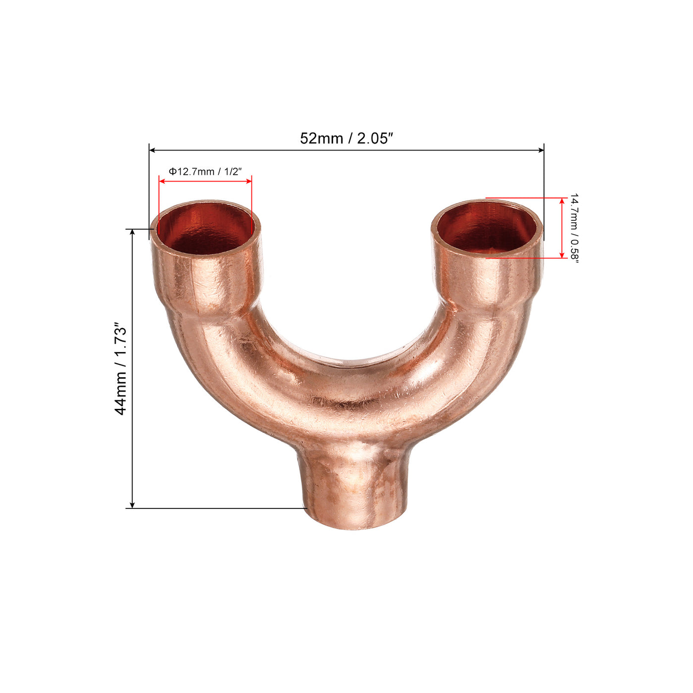 Harfington Tee Y Shape Copper Fitting Welding Joint Split Union Connector 12.7mm or 1/2 Inch ID for HVAC, Air Conditioning Refrigeration System, Pack of 4