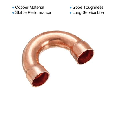 Harfington U Shape Elbow 180 Degree Copper Pipe Fitting Sweat Welding Solder Connection 12.7mm or 1/2" ID for HVAC, Air Condition Refrigeration System Pack of 3