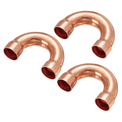 Harfington U Shape Elbow 180 Degree Copper Pipe Fitting Sweat Welding Solder Connection 12.7mm or 1/2" ID for HVAC, Air Condition Refrigeration System Pack of 3