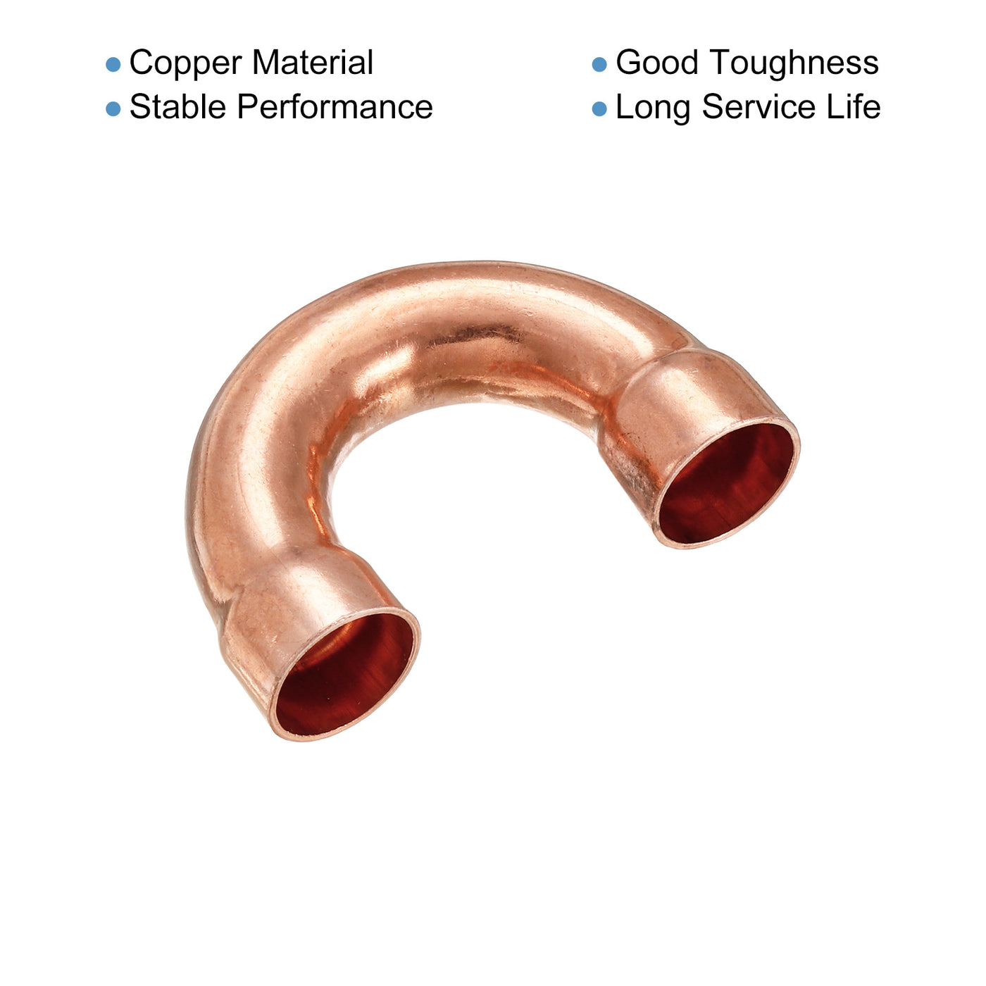 Harfington U Shape Elbow 180 Degree Copper Pipe Fitting Sweat Welding Solder Connection 12.7mm or 1/2" ID for HVAC, Air Condition Refrigeration System Pack of 5