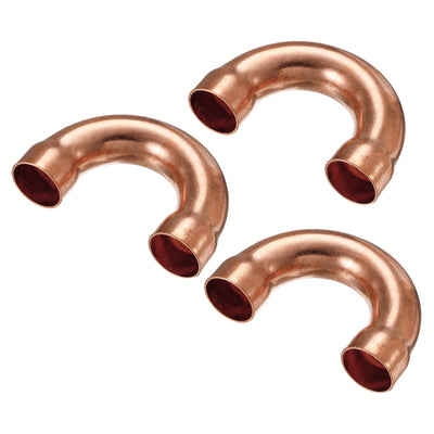 Harfington U Shape Elbow 180 Degree Copper Pipe Fitting Sweat Welding Solder Connection 16mm or 5/8" ID for HVAC, Air Conditioning Refrigeration System Pack of 3