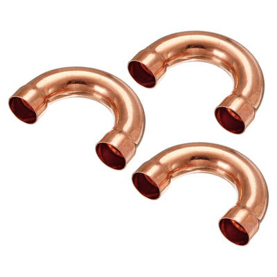 Harfington U Shape Elbow 180 Degree Copper Pipe Fitting Sweat Welding Solder Connection 19mm or 3/4" ID for HVAC, Air Conditioning Refrigeration System Pack of 3