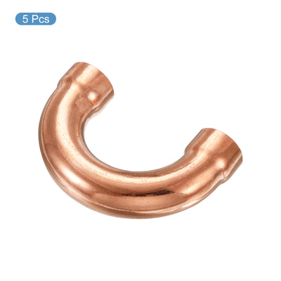 Harfington U Shape Elbow 180 Degree Copper Pipe Fitting Sweat Welding Solder Connection 19mm or 3/4" ID for HVAC, Air Conditioning Refrigeration System Pack of 5