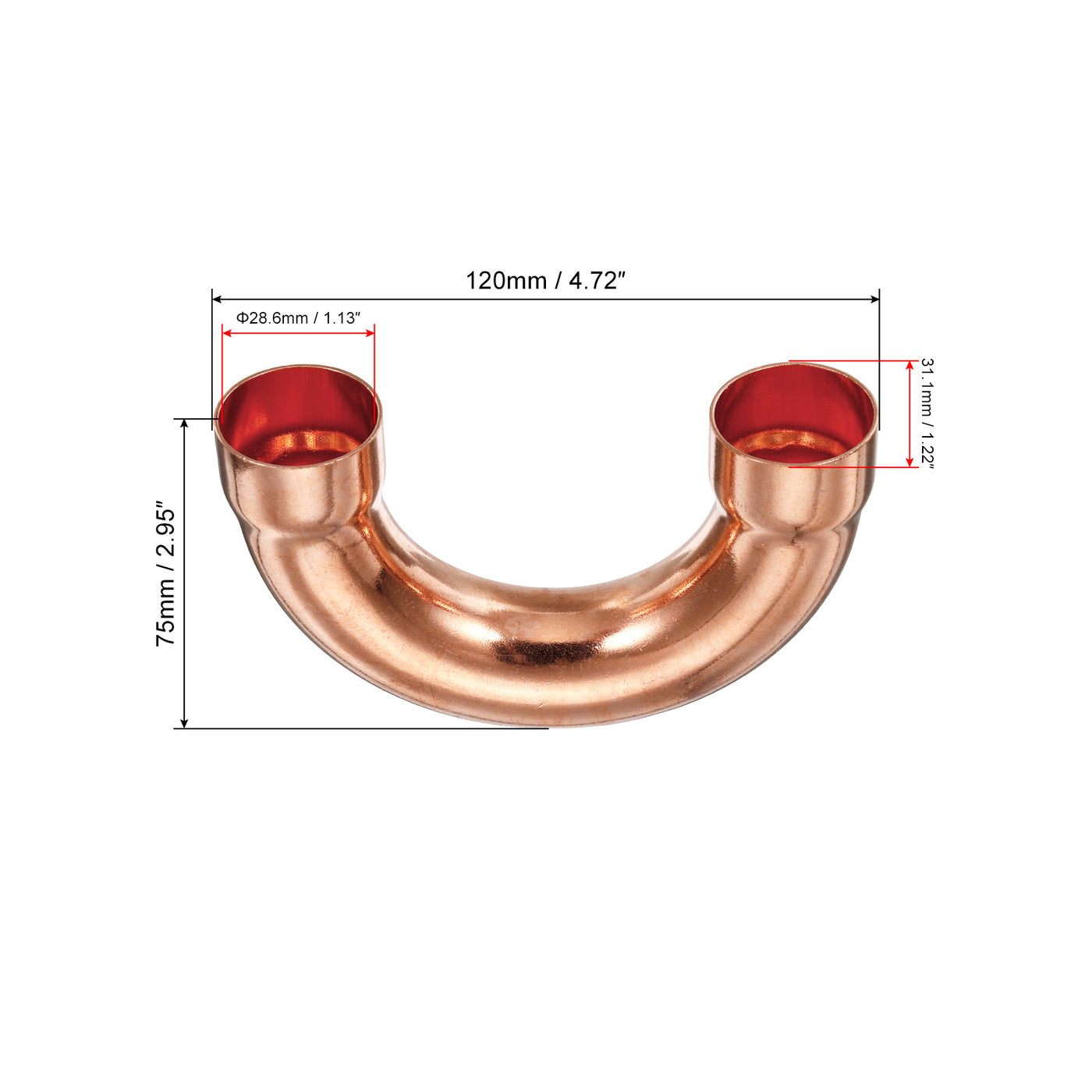 Harfington U Shape Elbow 180 Degree Copper Pipe Fitting Sweat Welding Solder Connection 28.6mm ID for HVAC, Air Conditioning Refrigeration System