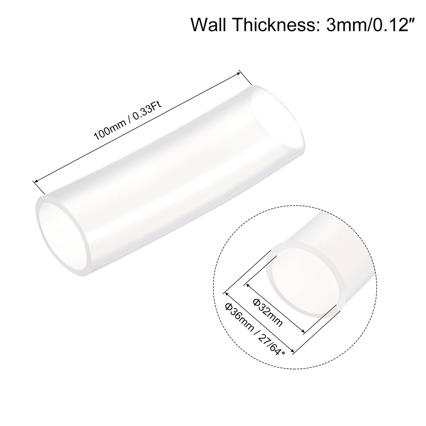 uxcell Uxcell Silicone Tubing 3/16" ID, 27/64" OD 1Pcs 0.33 Ft for Pump Transfer, Transparent