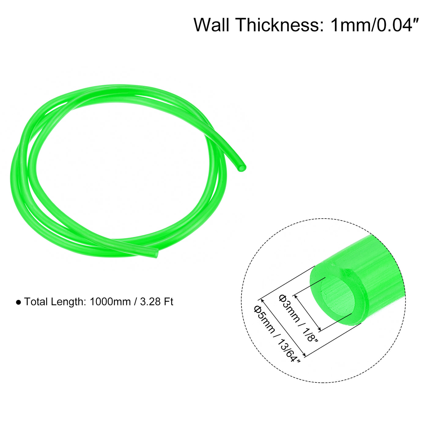 uxcell Uxcell Color Hose Tubing 1/8" ID, 13/64" OD 1Pcs 3.28 Ft for Pump Transfer, Green