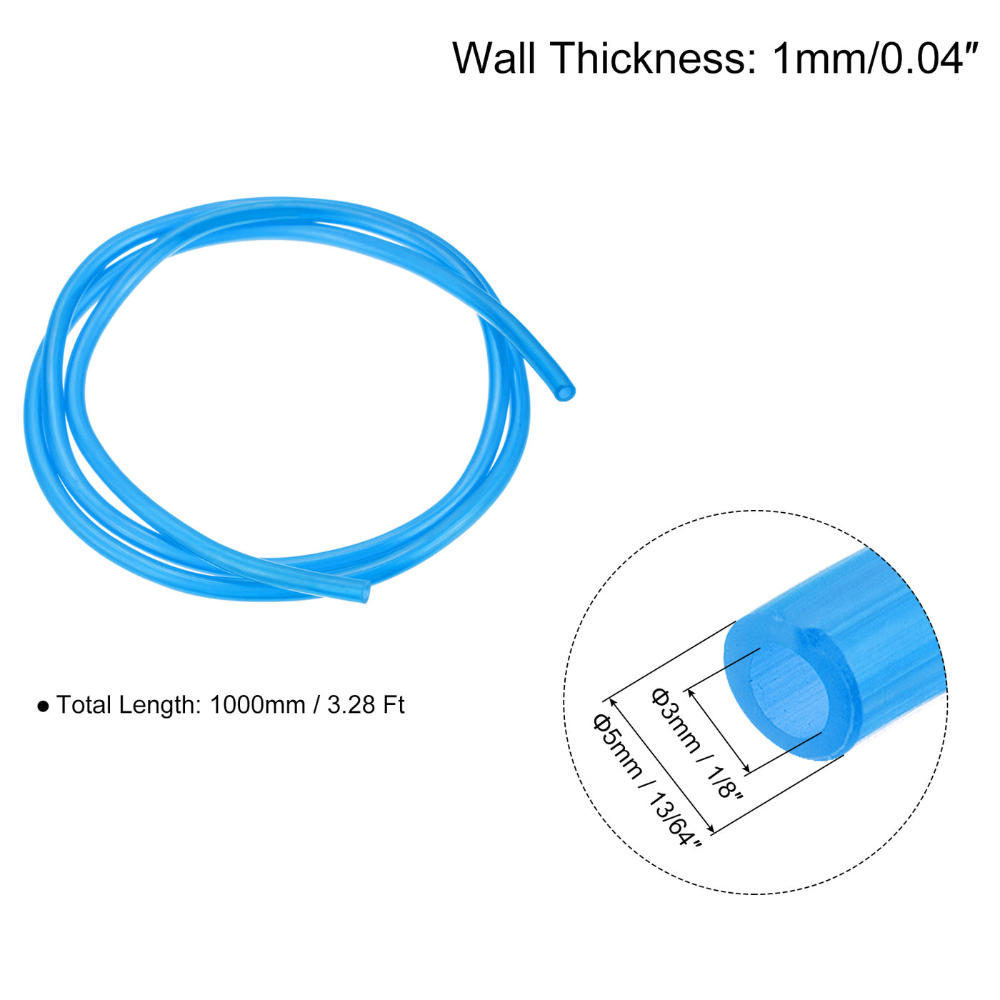 uxcell Uxcell Color Hose Tubing 1/8" ID, 13/64" OD 1Pcs 3.28 Ft for Pump Transfer, Blue