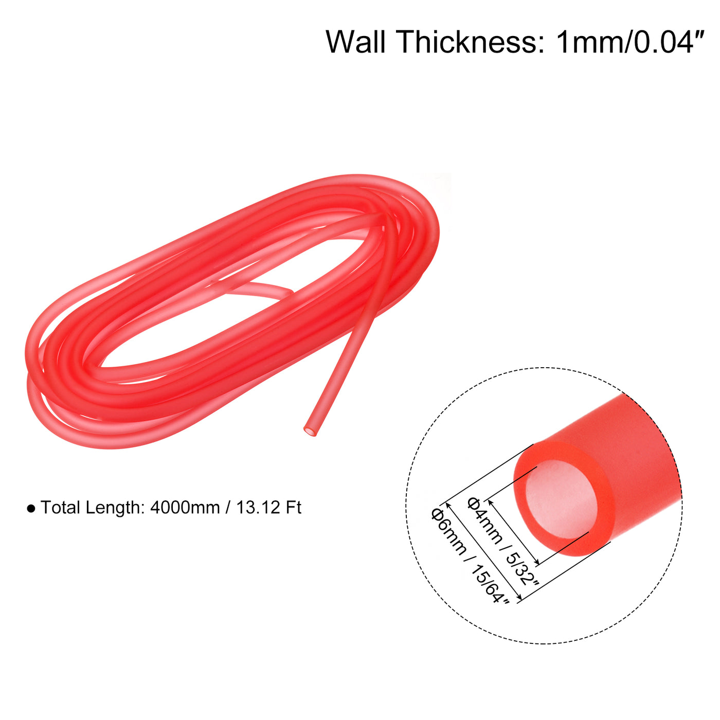 uxcell Uxcell Silicone Tubing 5/32" ID, 15/64" OD 1Pcs 13.12 Ft for Pump Transfer, Red