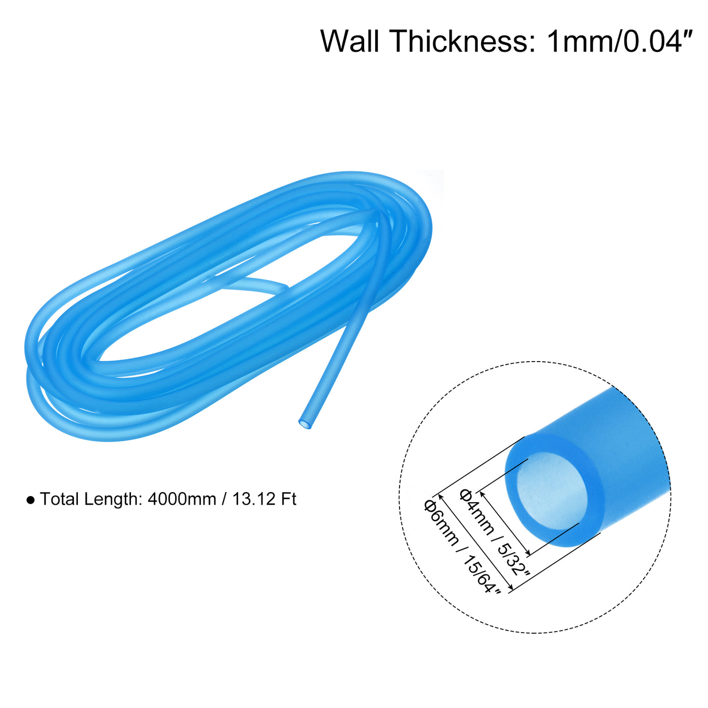 uxcell Uxcell Silicone Tubing 5/32" ID, 15/64" OD 1Pcs 13.12 Ft for Pump Transfer, Blue