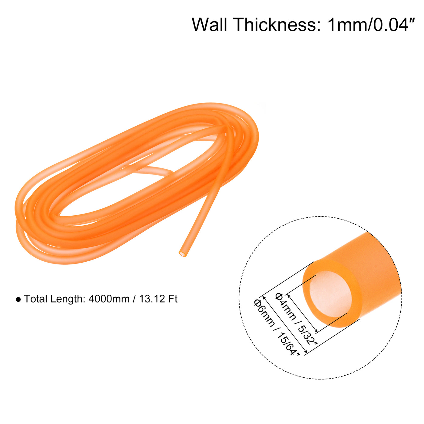 uxcell Uxcell Silicone Tubing 5/32" ID, 15/64" OD 1Pcs 13.12 Ft for Pump Transfer, Orange