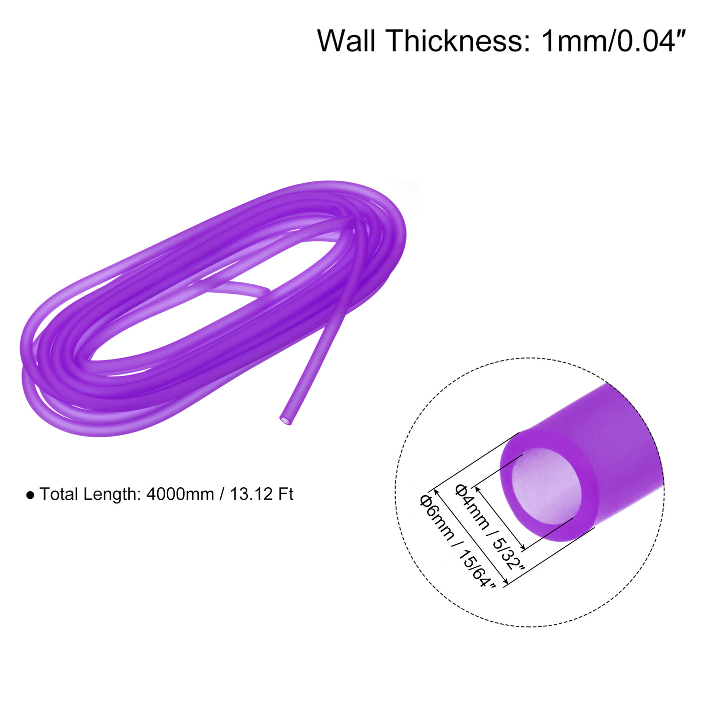 uxcell Uxcell Silicone Tubing 5/32" ID, 15/64" OD 1Pcs 13.12 Ft for Pump Transfer, Purple