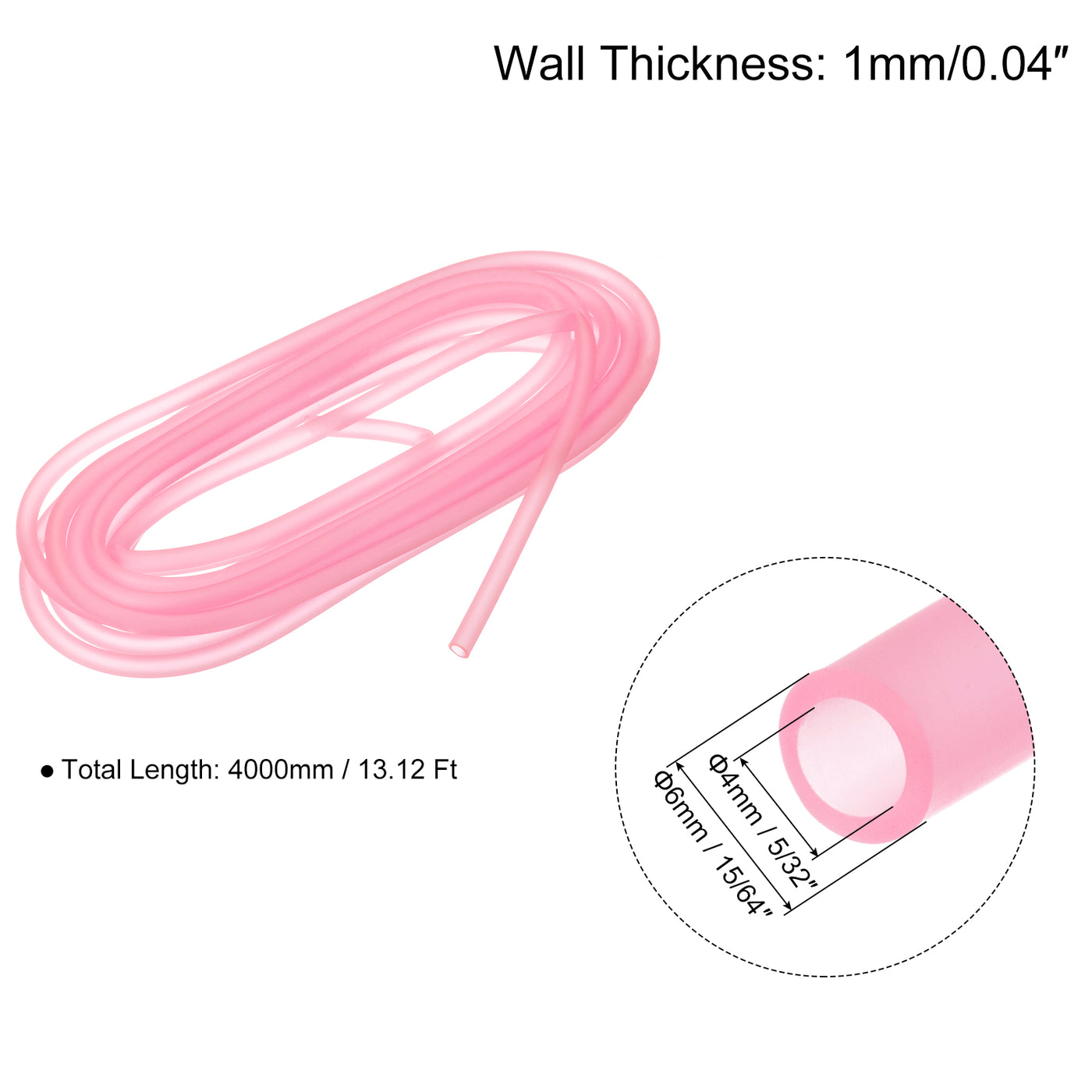 uxcell Uxcell Silicone Tubing 5/32" ID, 15/64" OD 1Pcs 13.12 Ft for Pump Transfer, Pink