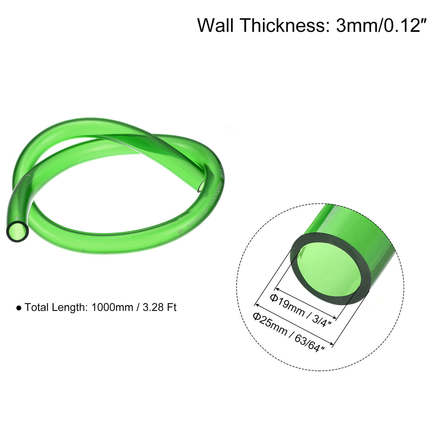 uxcell Uxcell PVC Tubing 3/4" ID, 63/64" OD 1Pcs 3.28 Ft for Transfer, Green