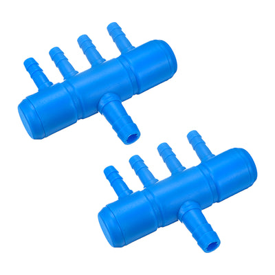 Harfington Uxcell Air Line Tubing Splitter Connector, 2Pcs 8mm/0.31" to 5mm/0.2" 4 Way, Blue