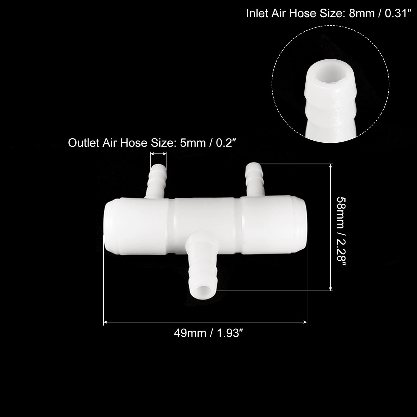 uxcell Uxcell Air Line Tubing Splitter Connector, 2Pcs 8mm/0.31" to 5mm/0.2" 2 Way, White