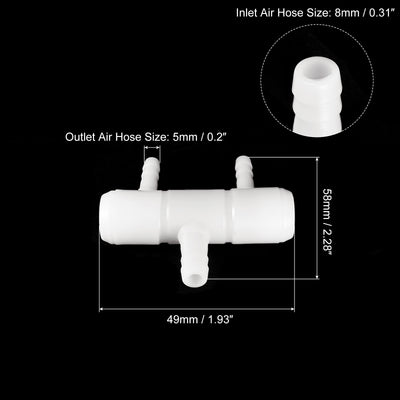 Harfington Uxcell Air Line Tubing Splitter Connector, 2Pcs 8mm/0.31" to 5mm/0.2" 2 Way, White