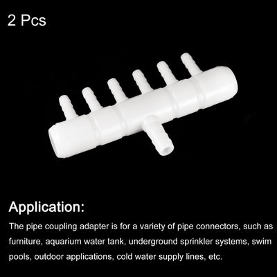 Harfington Uxcell Air Line Tubing Splitter Connector, 2Pcs 8mm/0.31" to 5mm/0.2" 6 Way, White