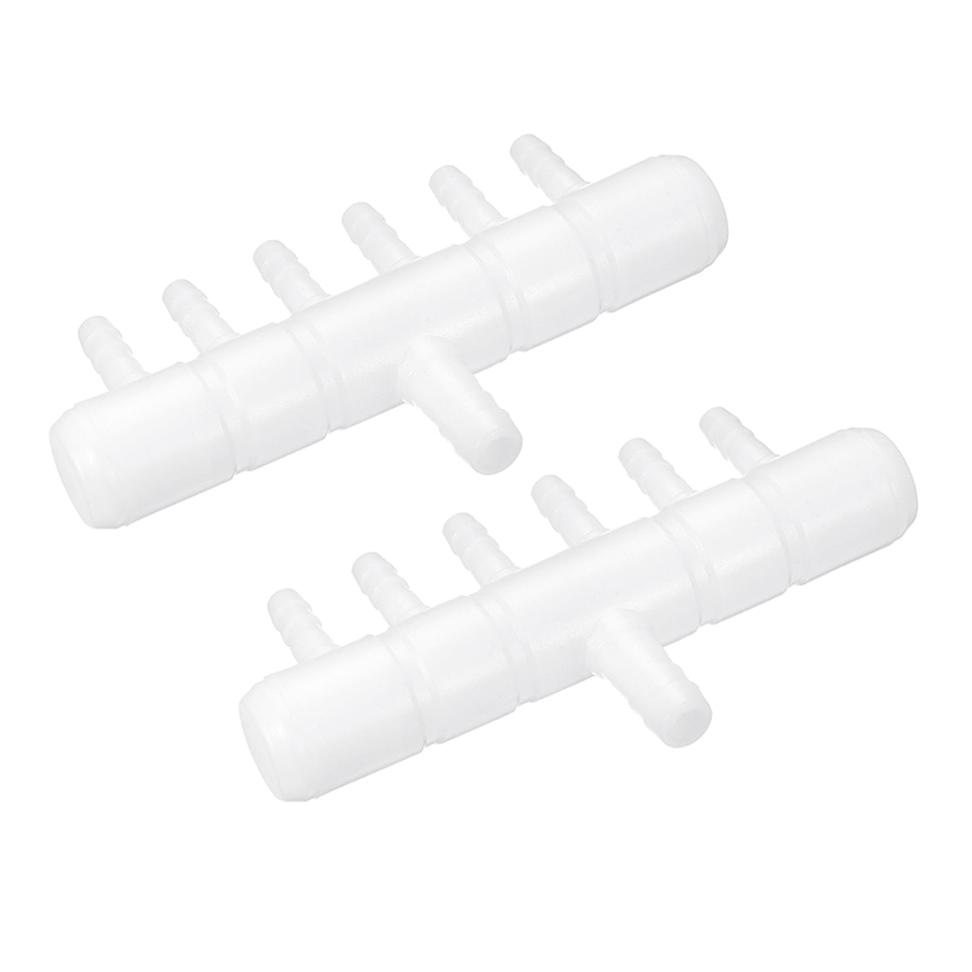 uxcell Uxcell Air Line Tubing Splitter Connector, 2Pcs 8mm/0.31" to 5mm/0.2" 6 Way, White