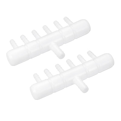 Harfington Uxcell Air Line Tubing Splitter Connector, 2Pcs 8mm/0.31" to 5mm/0.2" 6 Way, White