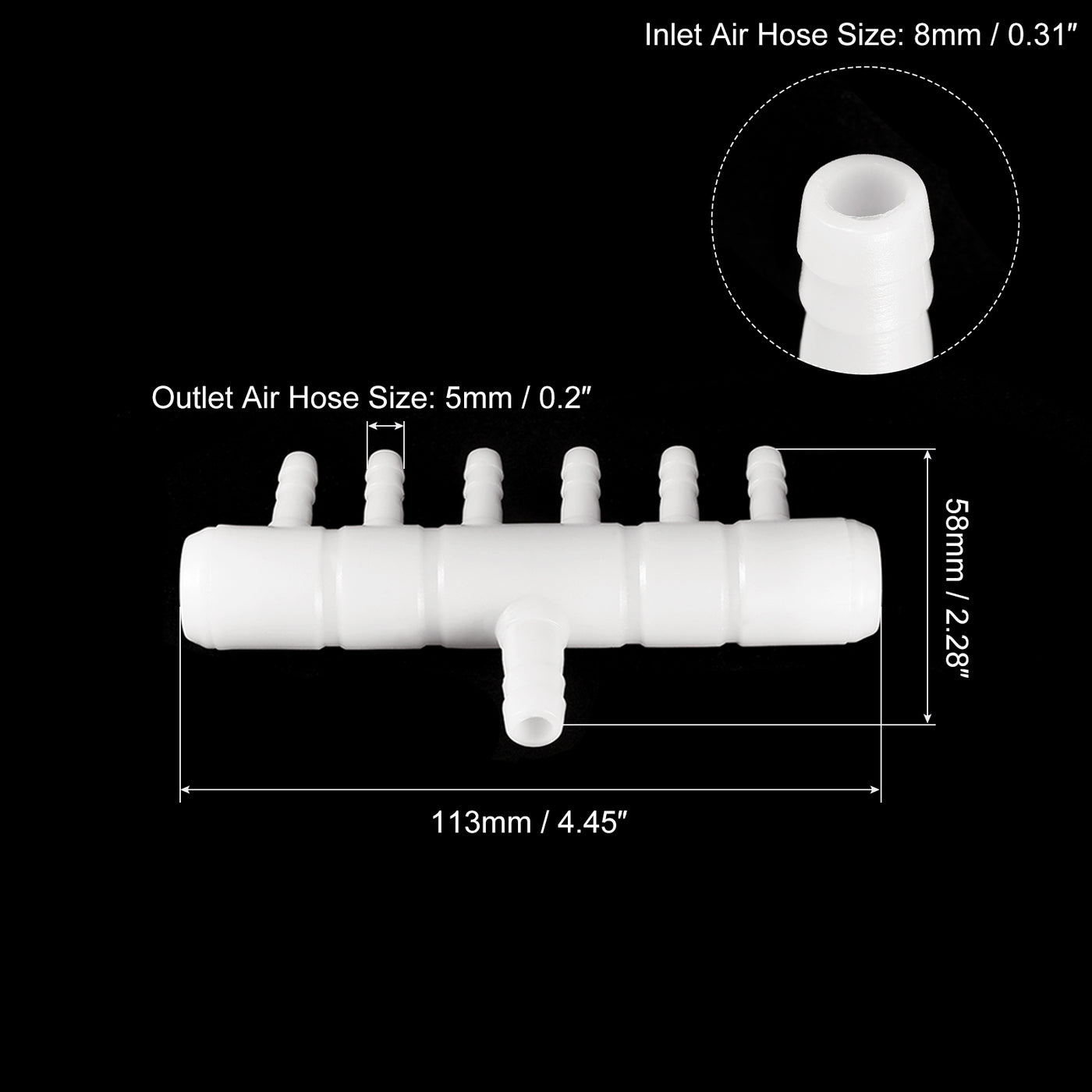 uxcell Uxcell Air Line Tubing Splitter Connector, 5Pcs 8mm/0.31" to 5mm/0.2" 6 Way, White