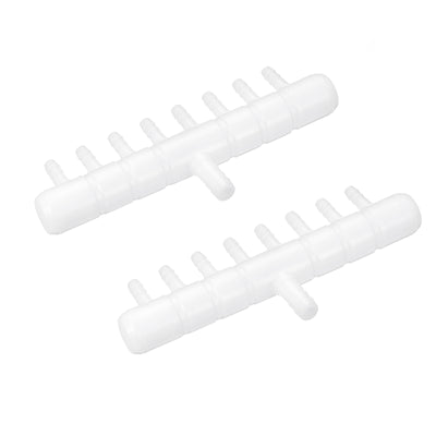 Harfington Uxcell Air Line Tubing Splitter Connector, 2Pcs 8mm/0.31" to 5mm/0.2" 8 Way, White