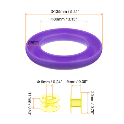 Harfington Silicone Bobbin Ring Holder and 20 Plastic Bobbins Set, Purple & Yellow
