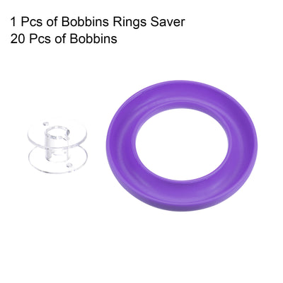 Harfington Silicone Bobbin Ring Holder and 20 Plastic Bobbins Set, Purple & Transparent