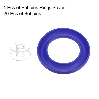 Harfington Silicone Bobbin Ring Holder and 20 Plastic Bobbins Set, Dark Blue & Transparent
